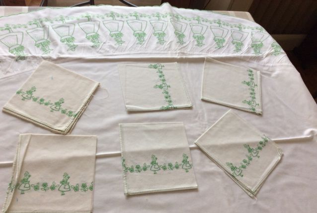 Nappe ronde en coton (1,70m)+6 serviettes