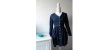 Robe patineuse boutonnée bleue marine brocard vintage 90's