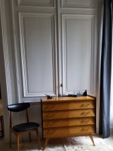 Commode pieds compas en bois et bakelite
