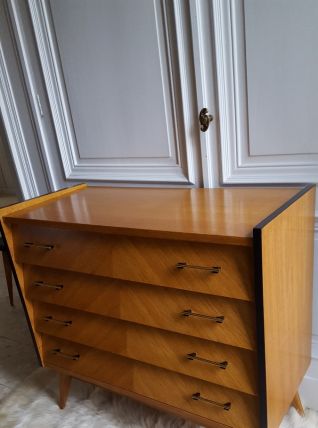 Commode pieds compas en bois et bakelite