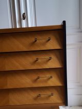 Commode pieds compas en bois et bakelite