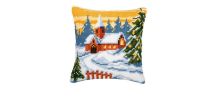 Coussin au point de croix - 40X40 rembourré -  Rouges-Gorges, Multi-Couleurs 3 oiseaux sur une branche, feuillage
