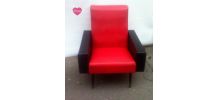 Fauteuil skaï rouge et noir 1960