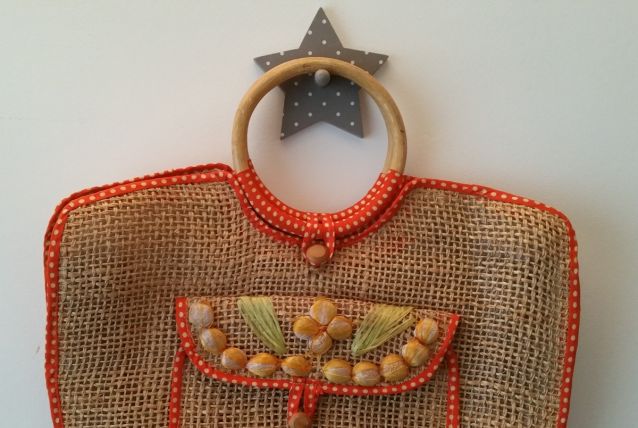 Sac/cabas rafia et coton des années 70