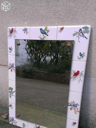 Miroir céramique oiseaux années 50 