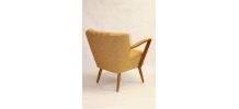 Fauteuil vintage année 50 tissu Lelievre jaune 
