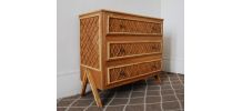 Commode rotin vintage pied compas