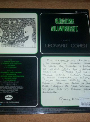 DISQUE 33 TOURS GRAEME ALLWRIGHT chante leonard cohen 