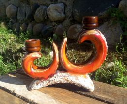 Paire de bougeoirs doubles - style Vallauris - vintage