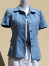 Robe vintage blanche avec broderies anglaises blanches et bleues de la taille 38 à 46