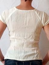 Chemisier style vintage avec jeu de dentelle et broderie écru T34-36