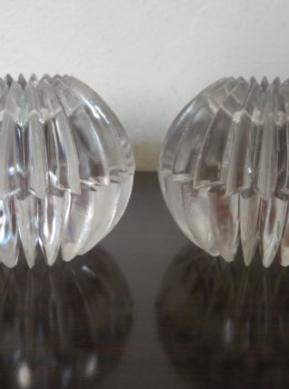 Lot de 2 petits bougeoirs 70's, plexiglas transparent , oursins 