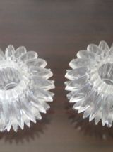 Lot de 2 petits bougeoirs 70's, plexiglas transparent , oursins 