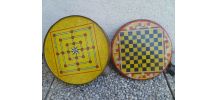 boite en fer ronde ancienne - jeu de  dame +marelle