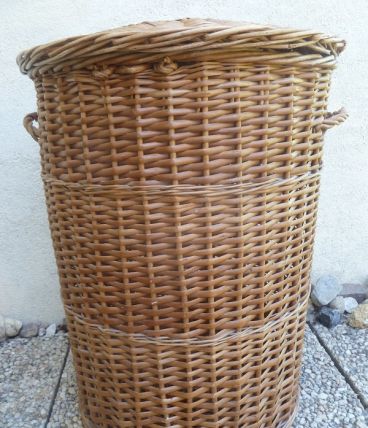 panier baril  a linge  en rotin