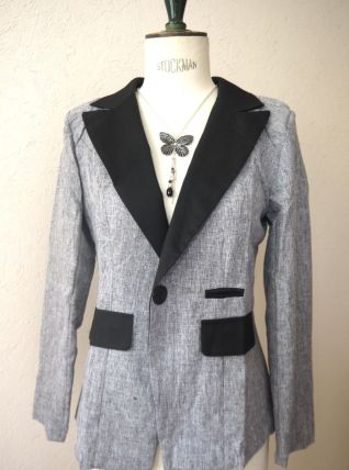 Veste blazer gris noir cintré ajusté bicolore col femme taille 38 40