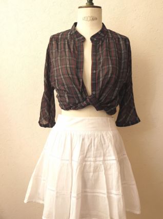 Jupe blanche patineuse évasée broderie dentelle guipure ajourée bohème femme taille 38