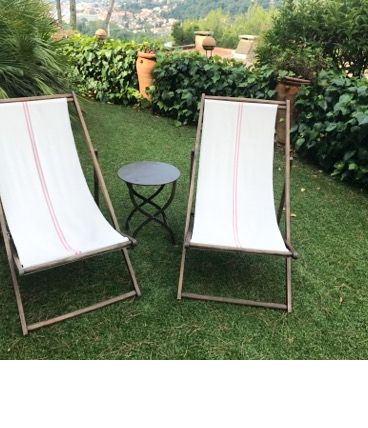 2 transats en bois et tissu