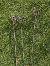 3 piques porte-bougie en fer forgé pour jardin