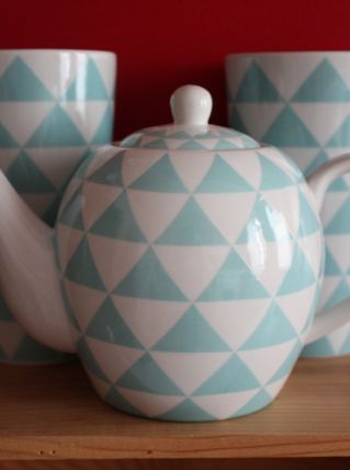 Tasses et théière motifs graphiques