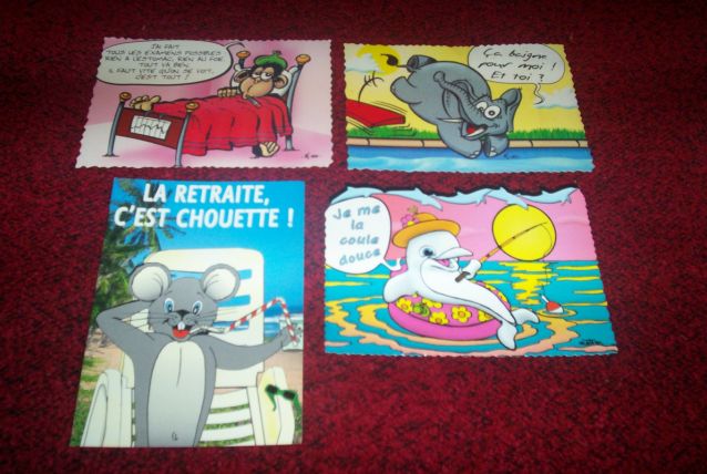 lot de 4 cartes postales humouristiques neuves période 1980 