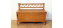 Banc coffre à jouets vintage enfant années 70 chêne rotin