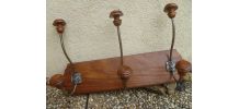porte manteau , 6 pateres bois+metal , vintage