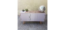 Commode enfilade meuble télé rose poudré bois vintage