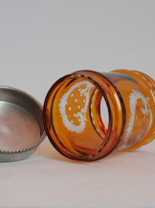 Boite à poudre en cristal de Bohème et étain 