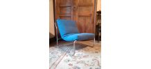 Ensemble de 5 fauteuils en tissus bleu et armature acier, type Herlag 
