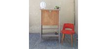 Secretaire vintage en bois et beige metal