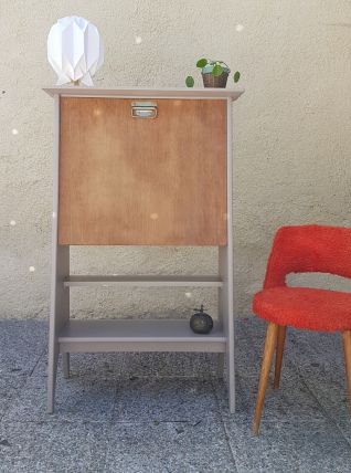 Secretaire vintage en bois et beige metal