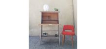 Secretaire vintage en bois et beige metal
