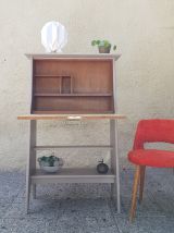 Secretaire vintage en bois et beige metal