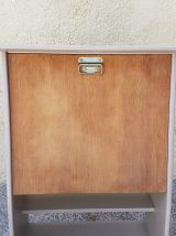 Secretaire vintage en bois et beige metal