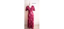 Robe longue manches papillons zip rose violine fleurie vintage 70s