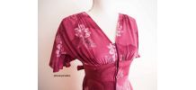 Robe longue manches papillons zip rose violine fleurie vintage 70s