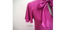 Robe midi col lavallière fuchsia vintage 70s