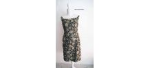 Robe crayon col Bardot fleurs mordorées vintage 60's
