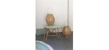 Table basse vintage en rotin, dessus "mint".