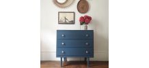 Commode vintage en bois bleu foncé  metal