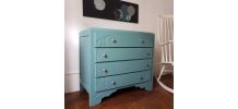 Commode vintage art déco bois bleu gris