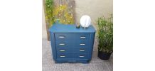 Commode vintage art déco bleu métal doré 