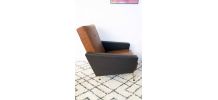 Fauteuil skaï marron vintage années 50