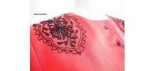 Veste en pure laine rouge vif broderies noires vintage 80's