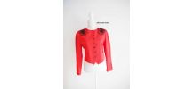 Veste en pure laine rouge vif broderies noires vintage 80's