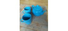 Service Théière et tasses bleu céleste
