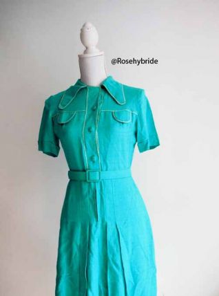 Robe babydoll col pelle à tarte vert menthe plissée rétro vintage 60's