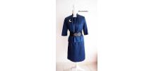 Ensemble tailleur robe et veste bleu métallisé Jacky Kennedy vintage 60's