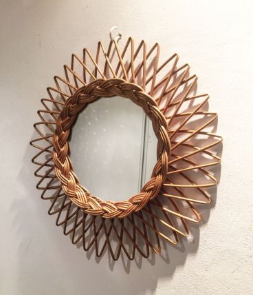 Miroir rotin vintage 